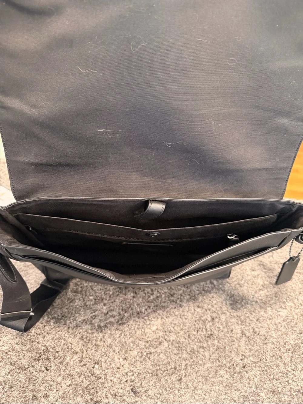 Coach Black Leather Messenger Bag with Wide Adjustable Strap